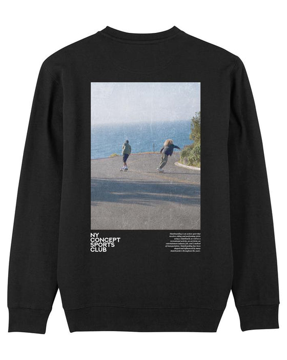 NY CONCEPT  SKATE BACK PRINT CREW NECK SWEATER BLACK