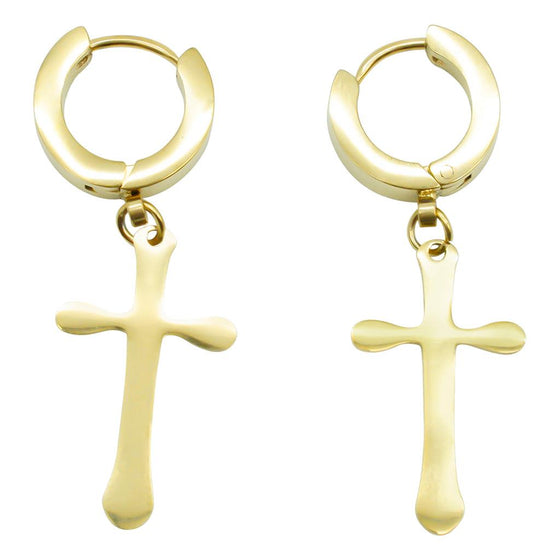 AWAKEN THE ROSE Cross Huggie Earring 14kt Plated Gold